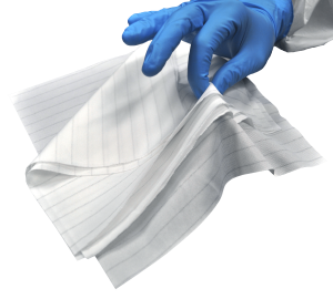 CLEANROOM 100% POLYESTER WIPE-ESD, 140GSM, KNIFE CUT, 9" X 9" WIPER, 150 PCS/BAG, 12 BAGS/CASE; 32 LBS